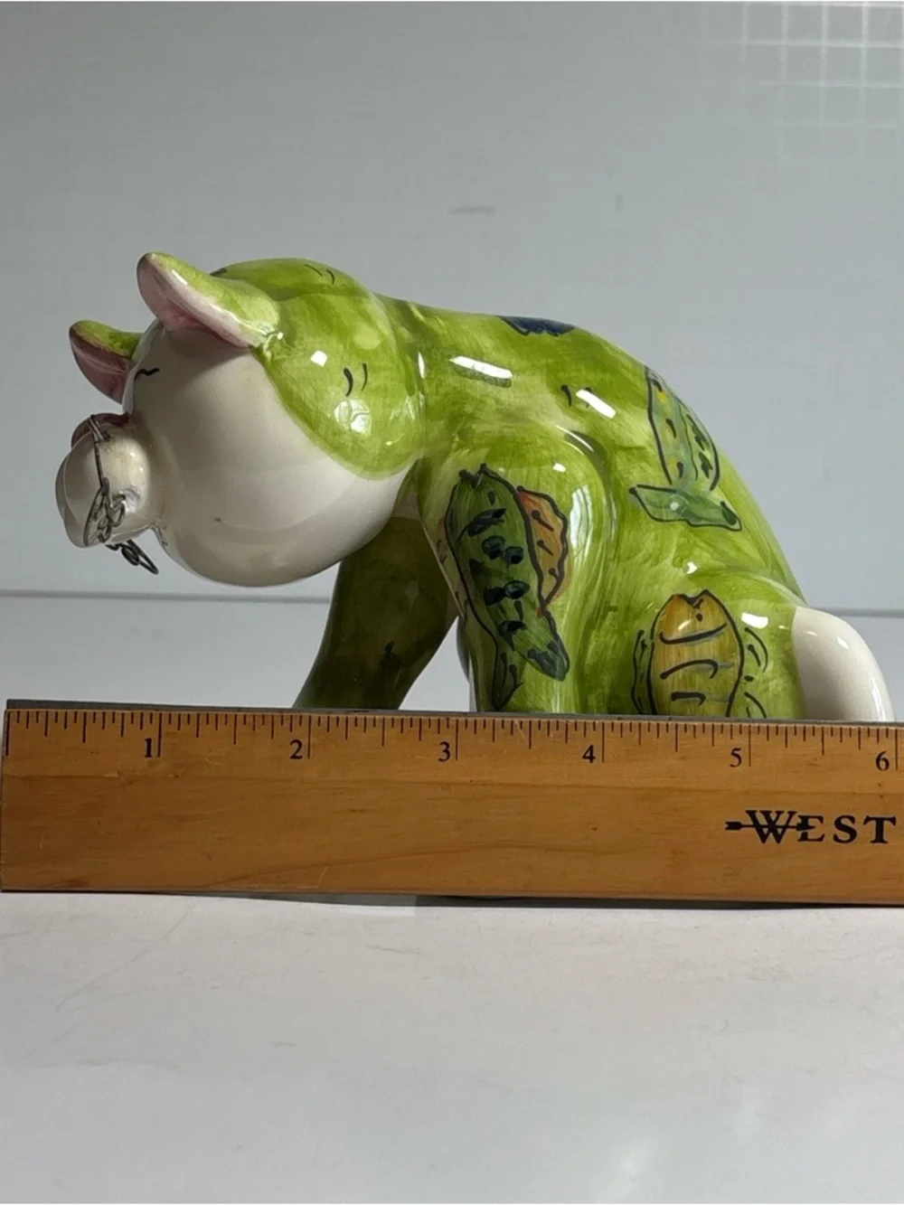 DEI Dennis East Intl Whimsical Cat, Green With Fish Pattern and Wire Whiskers - Picture 10 of 10